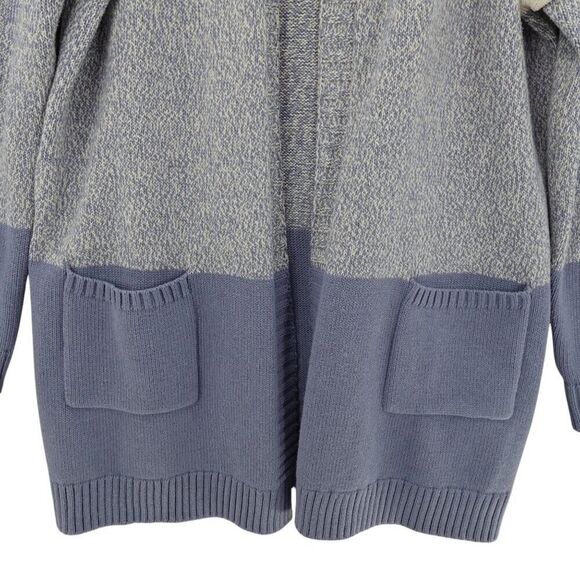 Tahari XL Blue Cream Colorblock Hooded Cardigan - Picture 5 of 13